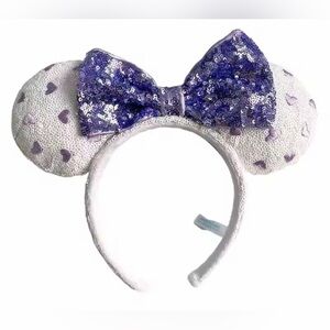 Disney White and Purple Hearts Sequin Mouse Ears with Headband